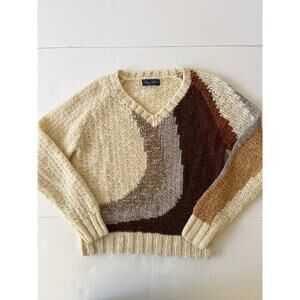 Vintage 20 Ans By Mariea Kim Sweater Unisex XL Colorblock Cream Chunky Knit